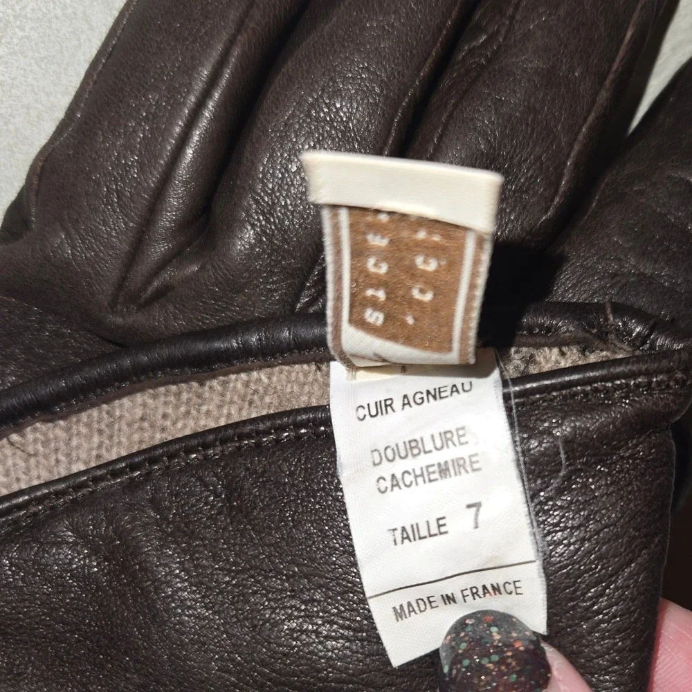 Brown Leather & Cashmere Gloves Size 7 Jodi Arden Made in France‎ Classic Luxury
